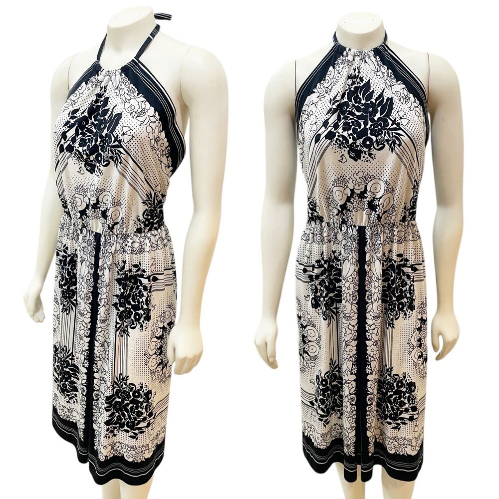 Parade Black and White Halter Floral Vintage Dress Open Back Sz 4
